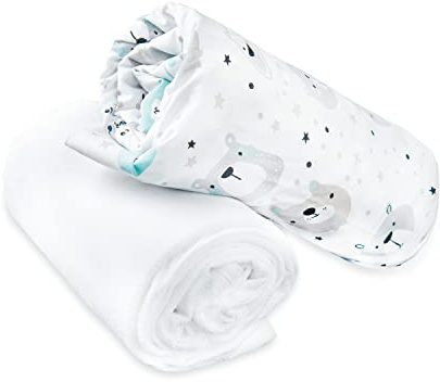 FlyIdeas 2-teiliges Bettwäsche-Set für Kinderbett 80x160 cm – 1 Spannbettlaken aus 100% Baumwolle & 1 Wasserdichter Matratzenschoner – Atmungsaktiv & Hypoallergen