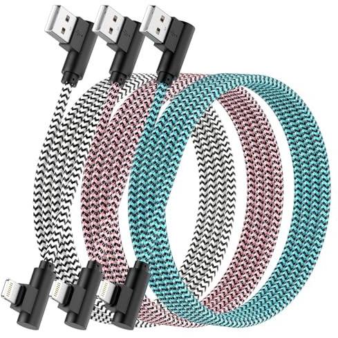 iPhone Charger Cable 2.8M,3Pack[Apple MFi Certified]Right Angle 90 Degree Fast Charging iPhone Cable Nylon Braided ipad Charger Cable for iPhone 14 13 12 11 Pro Max Mini XR XS X 8 7 6s 6 iPod AirPods