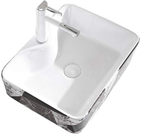 Standwaschbecken Waschbecken Keramikwaschbecken Einfaches Waschbecken Badezimmereitelkeit Schwarz-Weiß-Grau-Stil Geschenk