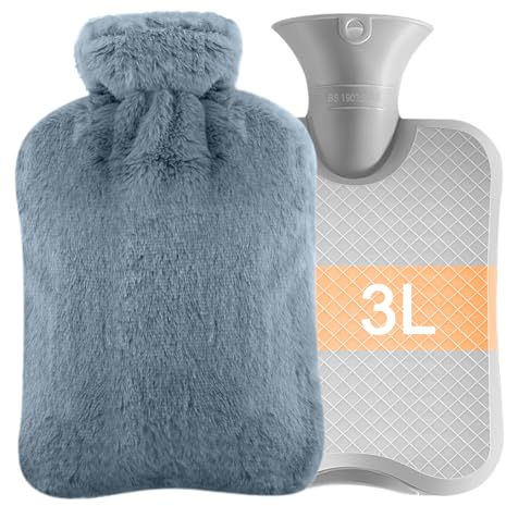 Bolsa de agua caliente con funda de 3 l, tamaño XXL, a prueba de fugas, con funda de forro polar suave y extraíble, calentador de manos para adultos, niños, mujeres, alivio del dolor