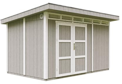 Casetta da Giardino di QUALITÀ PREMIUM 8,7m²-L412xW279cm-con Pavimento, Tegole Bituminose,Set di Vernici-Costruzione con pannelli LP Smartside - Capanno da giardino - TIMBELA M904A-Tundra Grey