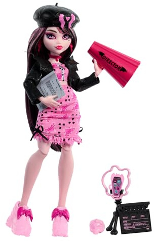 Monster High Fearbook Draculaura Doll | Vampire Doll and Accessories Set with Movie Club Theme including Varsity Jacket, Yearbook, Script and Film Props, HXW30