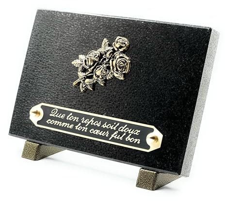 Plaque Pierre tombale | Commémorative | Funéraire granit | Ornement | Mortuaire | Personnalisable (NOIR)