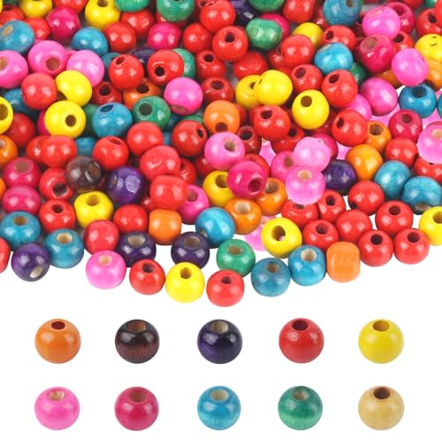1000 Stück Holzperlen Bunt, Natürliche Holzperlen zum auffädeln, Rund Bunte Holz Perlen für DIY Armbänder, Schmuck Halsketten, Crafts und Deko(8mm)