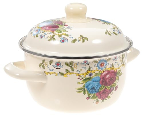 LIFKOME Olla Esmaltada Para Sopa Tapa Resistente Al Calor Antiadherente y Multifuncional Para Cocina Doméstica Cazuela Gruesa De Doble Oreja Para Guisos y Cocción
