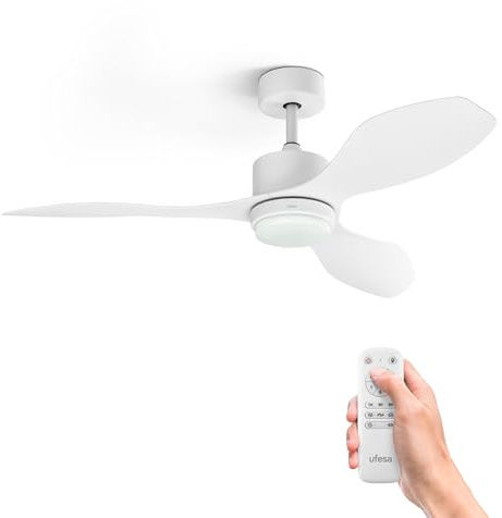 Ufesa Deckenventilator mit Licht Butan, 30W, 6 Geschwindigkeiten, Ultra Silent, 3 Flügel von 122cm, Sommer - Winter Funktion, Timer 8h, 3 Lichtstufen, Fernbedienung, Weiß