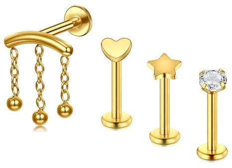 LAURITAMI Ohrpiercing Stecker Helix Cartilage Earring mit Kette 6mm 8mm Edelstahl 1.2mm Ohr Knorpel Piercing Ohrringe