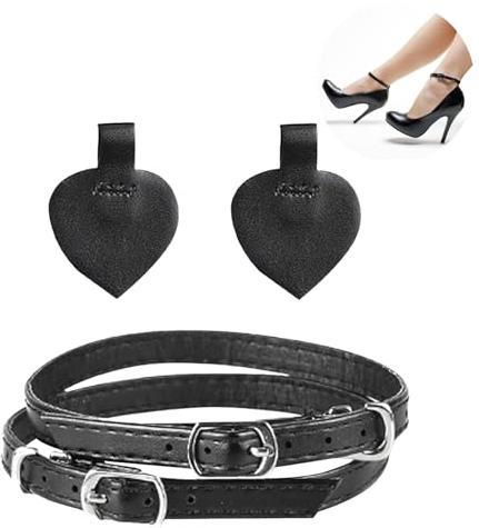 VIDSTW 4 Paar Sangles de Chaussures à Talons, Angles de Cheville Amovibles, Sangle Anti Relâchement pour Talons avec Auto Adhésif Coussinets de Talon, Sangles Réglables pour Sandales, Escarpins, Noir