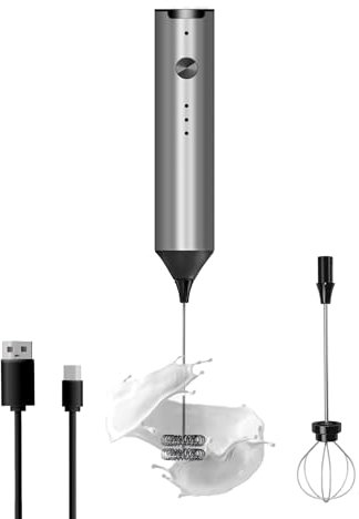 Espumador de leche de mano, batidor eléctrico recargable tipo C, mezclador de espuma de café, 3 velocidades de mezcla, mini mezclador de bebidas con 2 batidores para café Matcha Frappe Latte