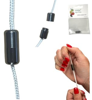 Lowgy Slimline Metal Cord Connector for connecting bathroom light pull cords, blinds and laces (Metallic Black)