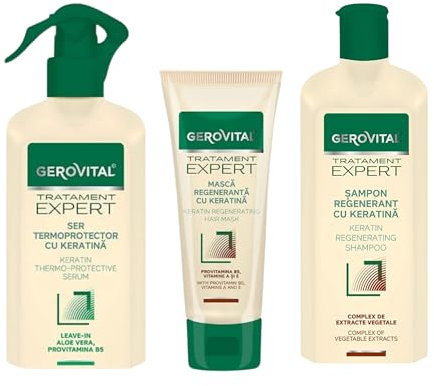Gerovital Tratement Expert - Kit per la cura dei capelli, rigenerazione della cheratina, shampoo, maschera rigenerante e siero termoprotettivo