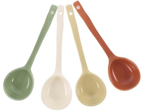 Amosfun 4pcs Ceramic Soup Spoons Dinner Household Food Spoons Multi-Function Small for Delicate Food Serving