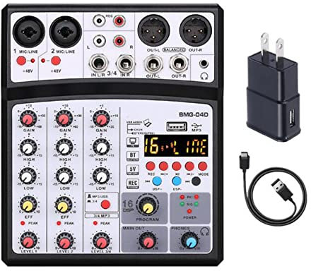 MRKU 4 Channel Audio Mixer Sound Interface 16 DSP Bluetooth USB Mixing Console For Home Recording,Streaming