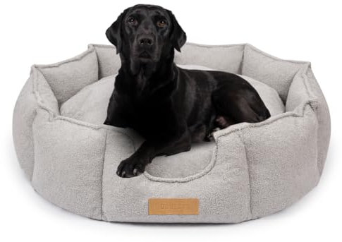 Petsen Großes Hundebett XXL, Hundesofa, Hundekissen Oval, Hundekörbchen Waschbar, Hundematte, Hundenest – 100 x 85 cm (Boucle Grau)