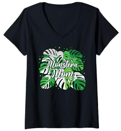 Womens Monstera Mom Monstera Variegata House Plant V-Neck T-Shirt