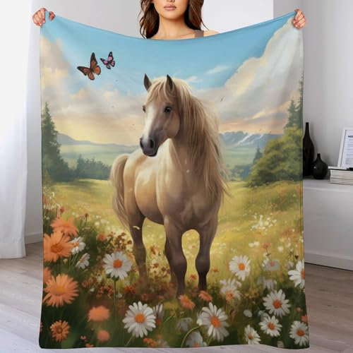 Pferd Decke Flauschig, Super Warme Decke, Hochwertige Wohndecke, Weich & Komfort Flannel Decke, Wolldecke, Sofadecke, Fleecedecke, Tagesdecke （100×130cm）