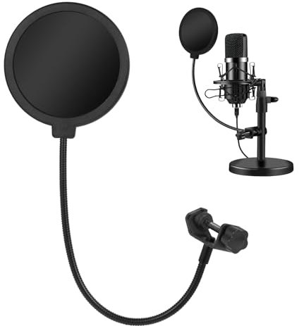 2 Pièces filtre anti pop，Microphone Filtre Anti-Pop,flexible 360° et bras stableAvec Double Couche Son Bouclier Guard Vent Popfilter Pour Blue Yeti Et Studio Studio D'Enregistrement(Noir)
