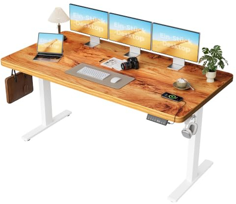 Agilestic Elektrisch höhenverstellbarer Schreibtisch 160x80 cm, Hellbraun | 2 Motoren, 120 kg Tragkraft, 25 mm nahtlose Tischplatte, 4 Speicherplätze, Anti-Kollision, leiser Motor, für Homeoffice