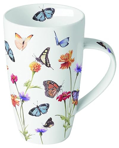 Ambiente Jumbotasse Kaffeetasse Henkelbecher 600ml Fine Bone China Porzellan Schmetterlinge Blumen Garten Floral Serie Butterfly garden