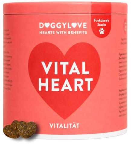 DoggyLove Vital Heart, Herz & Vitalität für Deinen Hund, 140 Hundeleckerli | Vegane Hundesnacks mit Taurin, L-Carnitin, Weißdorn, Omega-3 & B-Vitaminen für Vitalität & Herz-Kreislauf-System