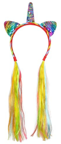 Boland - UV Einhorn Haarreif mit Haaren | Diadem leuchtet im Schwarzlicht, Karneval, Festival und Mottoparty, Märchen, Tiere