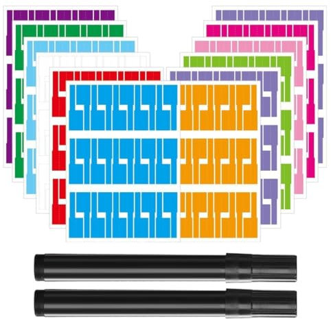 FENQURO 360 pièces Étiquettes de câble Livré avec 2 stylos noirs, Marqueurs Electriques, Autocollantes, Adhésives Durables, Imperméables et Résistants à la Déchirure, 12 couleurs 12 Feuilles