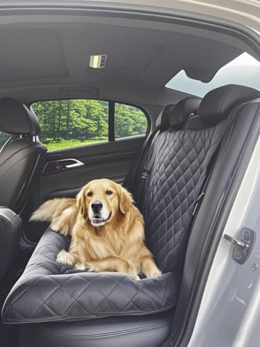 KunpengZen Hunde Autositz für kleine mittlere Hunde, Hundebett Auto Abnehmbar ansteckbarer Leine. Hundesitz Auto Rückbank, Hundeautositz Rückbank (88 cm x 35 cm x 55 cm)