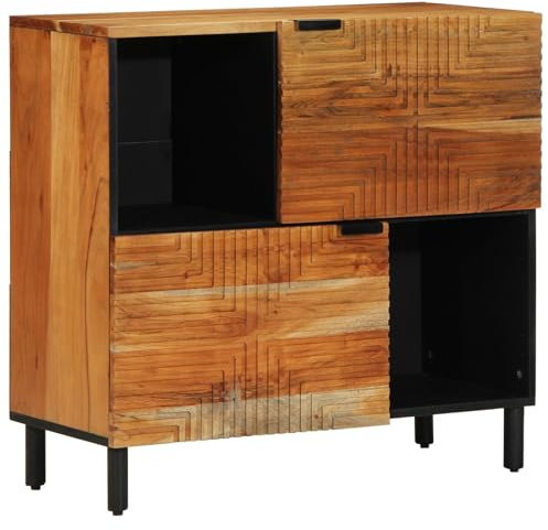 vidaXL Gabinete de Almacenamiento de Medios de Madera de Acacia Rústica con Estantes Ajustables Y Patrón Geométrico | Solo para Uso Interior Diseño Duradero Elegante Funcional para Soluciones de Sala