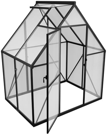 PEILU Aluminiumväxthus med genomskinliga PC-paneler, takfönster, dörr och fundament, 125 x 180 x 195 cm övervintring, tillgängligt trädgårdsväxthus, odlingsplantskola för trädgård och utomhus