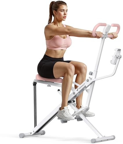 MERACH 2 IN 1 Macchina per Squat e Vogatore, con Supporto per Telefono, Attrezzatura Fitness Pieghevole per Allenamento Completo, Glutei, Gambe & Core, MAX 158 kg, 10 Min Montaggio, R07 Pro - Bianco