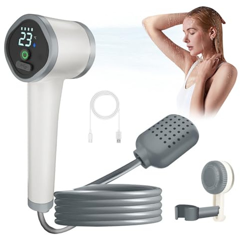 Portable Shower Camping,Upgrade USB Rechargeable Camping Shower With Intelligent Led Display,Outdoor Shower Kit With Temperature Display for Camping,Hiking,Travel,Car Washing, Pet Cleaning