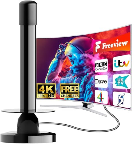 Indoor TV Aerial 2025– HDTV Aerials Indoor Freeview, 500+ Mile Freeview Range, 360° Reception Digital Antenna with Magnetic Base, Support 4K/1080P and All TV - 16.5ft Cable