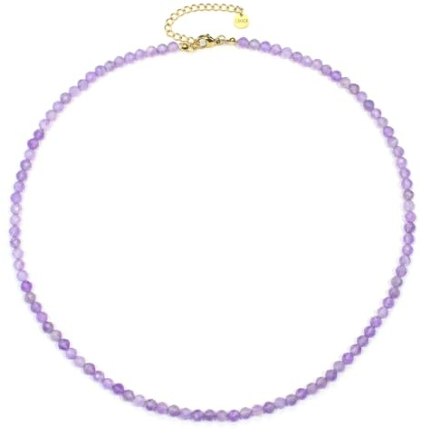 LAKADA Edelsteinkette mit facettierten 4mm Perlen - echte Natursteine - Länge verstellbar - Heilstein Schutzstein Edelstein Collier Glücksbringer Talisman Geschenk