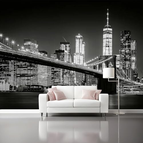 Fotomurales Escena nocturna de la ciudad en blanco Papel Tapiz Moderno 250 x 175 cm Papel pintado tejido no tejido coración Pared corativos Sala Living Oficina Dormitorio Blanco y negro