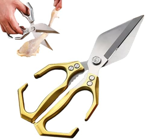 Multifunktionale Hochleistungs-Küchenschere, Küchenschere Aus Kohlenstoffstahl, 2-in-1-Küchenschere, for Schneiden Von Fleisch, Lebensmitteln, Fisch(Gold)