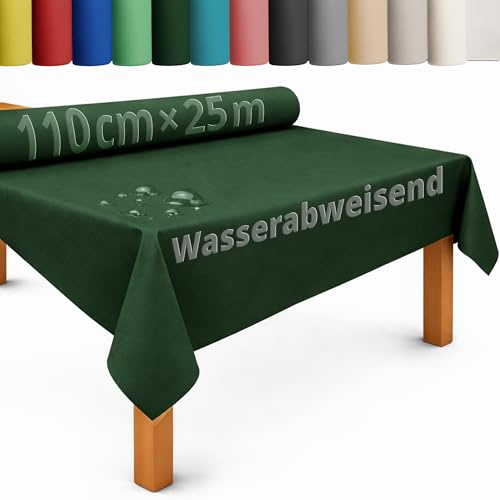 DecoHomeTextil Tischdecke Vliesstoff Rolle 1.1 x 25 m Dunkelgrün | abwaschbar, wasserabweisend, zuschneidbar, anpassbar, Tischdeckenrolle, Vlies