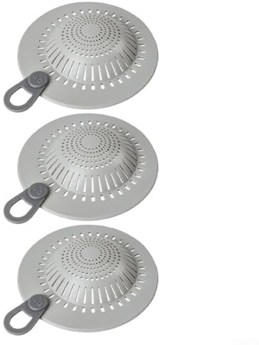 Coladores de drenaje de silicona – 3 protectores de drenaje de silicona – Tapa de drenaje de ducha – Tapón de filtro protector de colador de fregadero – para cocina/baño (gris, 3 piezas)