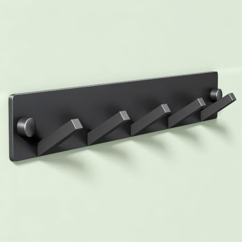 Mai & Mai Garderobenleiste aus Edelstahl mit 5 Haken Wandgarderobe 30cm | Kleiderhaken zum Kleben oder Bohren, Hakenleiste Garderobenhaken für Bad Küche Flur Schlafzimmer, Matt Schwarz Stalo-05
