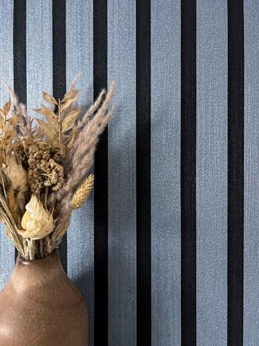 Newroom Vliestapete Blau Holzpaneele Streifen Wohnzimmer Tapete | stahlblau metallischer Schimmer Lamellenoptik changierend, Mustertapete Wandtapete, Schlafzimmer Flur, ansatzfrei