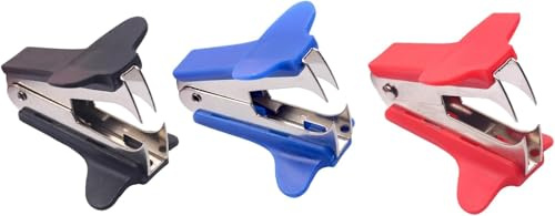 3 Stück Entklammerer Heftklammerentferner, Mini Metall Entklammerer Enthefter Tacker - Blau Rot und Schwarz, Heftklammerentferner Ergonomische für Den Täglichen Gebrauch Im Büro Und Zu Hause