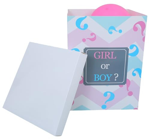 COLLBATH Gender Reveal Ballonglåda med Blå Rosa Ballonger Portabel Pappersbox för Shower Födelsedagsfest och Fotorekvisita för Pojke eller