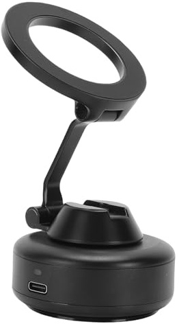SPYMINNPOO Soporte Magnético para Teléfono para Automóvil, Aleación de Aluminio, Succión de Vacío Magnética Fuerte, 5 Kg con Anillos de Metal para Parabrisas de Vidrio para Automóvil, (Black)
