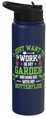 Fun Butterfly Garden Gardening Plant Lover Gardener Women Stainless Steel Insulated Water Bottle