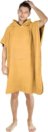 normani Badeponcho für Erwachsene aus saugstarker Baumwolle - Handtuch, Surf Poncho und Umkleidehilfe in Einem - Strandponcho mit Bauchtasche für Damen und Herren Gelb ONESIZE