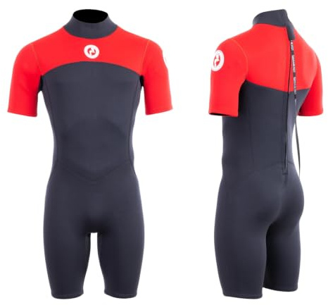 Two Bare Feet Men's Thunderclap 2.5mm Summer Shorty Neoprene Wetsuit - Ideal for Surfing, Swimming & Watersports - Lightweight, Flexible & Durable Design (Large, Red/Black)