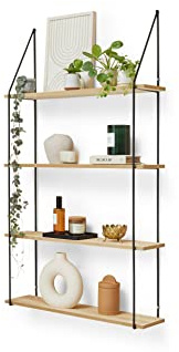 LIFA LIVING Vintage-Wandregal 4 Etagen aus Holz und Metall, dekoratives Schweberegal für Küche, Hängeregal für Wohnzimmer, Schlafzimmer, 60 x 17 x 114,5 cm