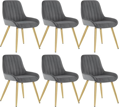 Lestarain Esszimmerstühle 6er Set Retro Samt Dunkelgrau | Metallbeine 150 kg belastbar Gepolstert Für Küche Für Wohnzimmer