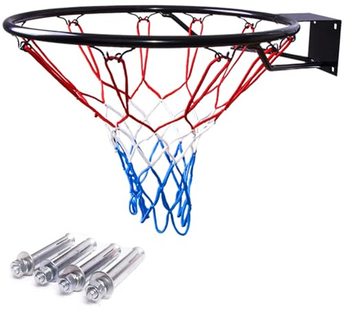 molti Canestro da basket Ø 45 cm, montaggio a parete, anello da basket con anello e rete di colore nero, per interni ed esterni