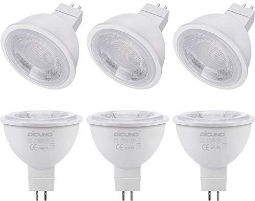 DiCUNO Bombilla LED MR16 GU5.3 5W, No regulable, Bombilla para foco LED, Equivalente de halógeno 50W, 425LM, Blanco neutro 4000K, AC/DC 12V, Ángulo de haz 60 °, 6 Piezas