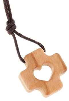 Holyart Olivenholz-Anhänger und Taukreuz-Anhänger: Griechisches Kreuz mit Herz aus Olivenholz